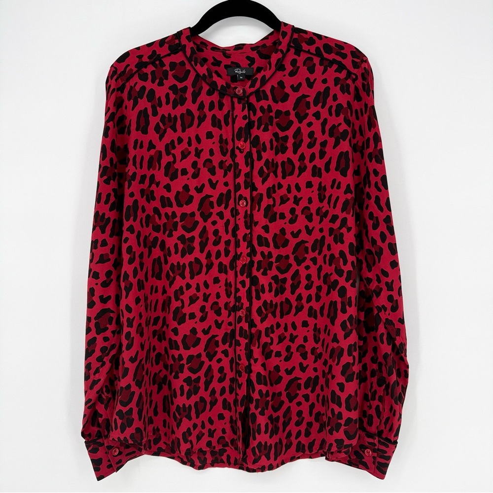 Rails Lilian Red & Black Leopard Print Blouse Button Up Rayon Viscose Medium
